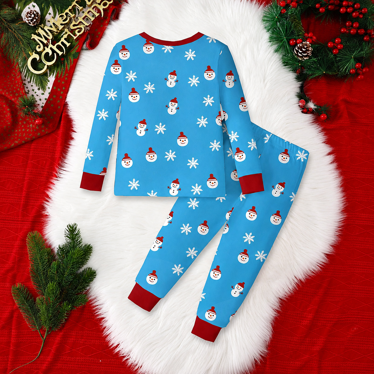 Glow in the Dark Snowman and Snowflake Christmas Pajama Set for Infant Boys