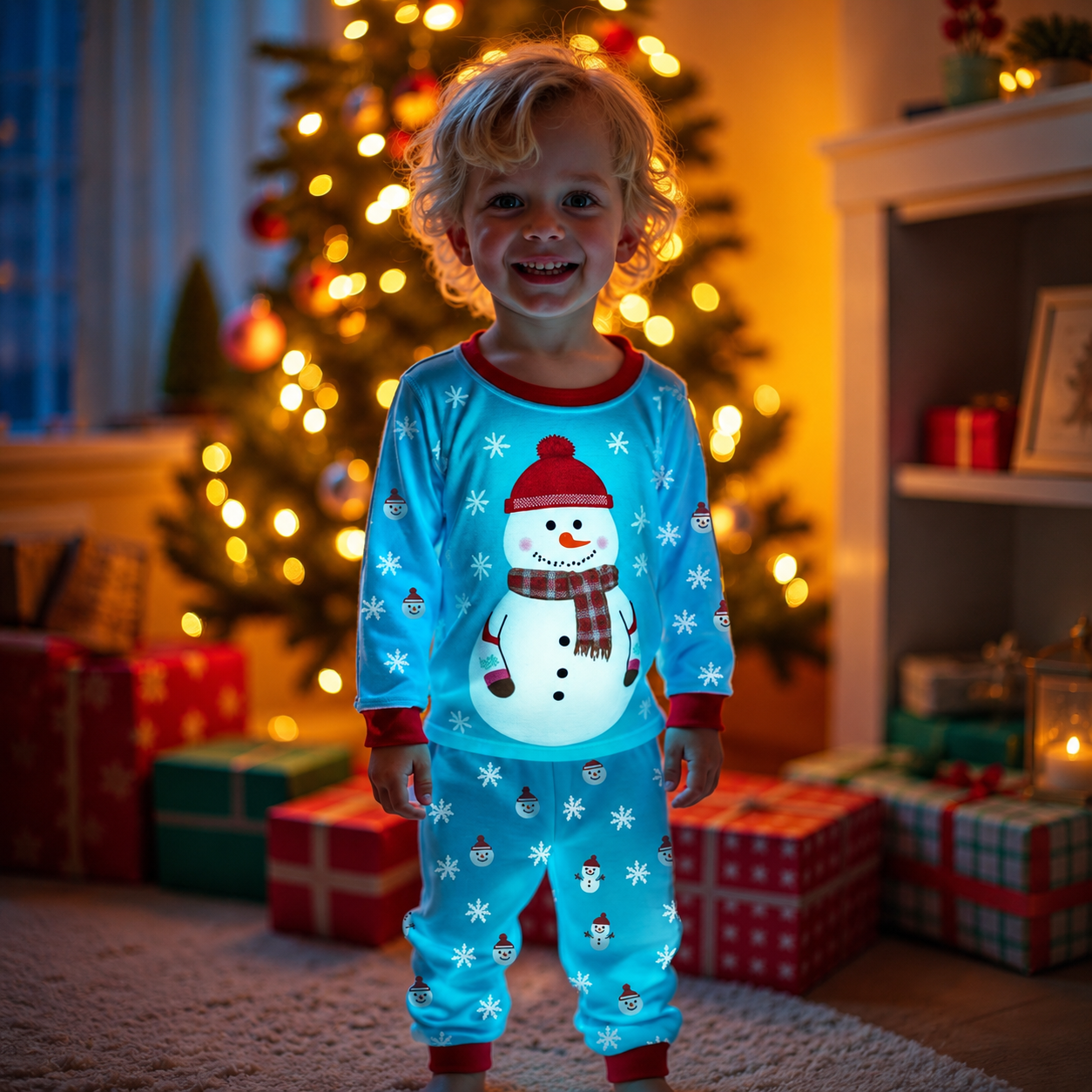Glow in the Dark Snowman and Snowflake Christmas Pajama Set for Infant Boys