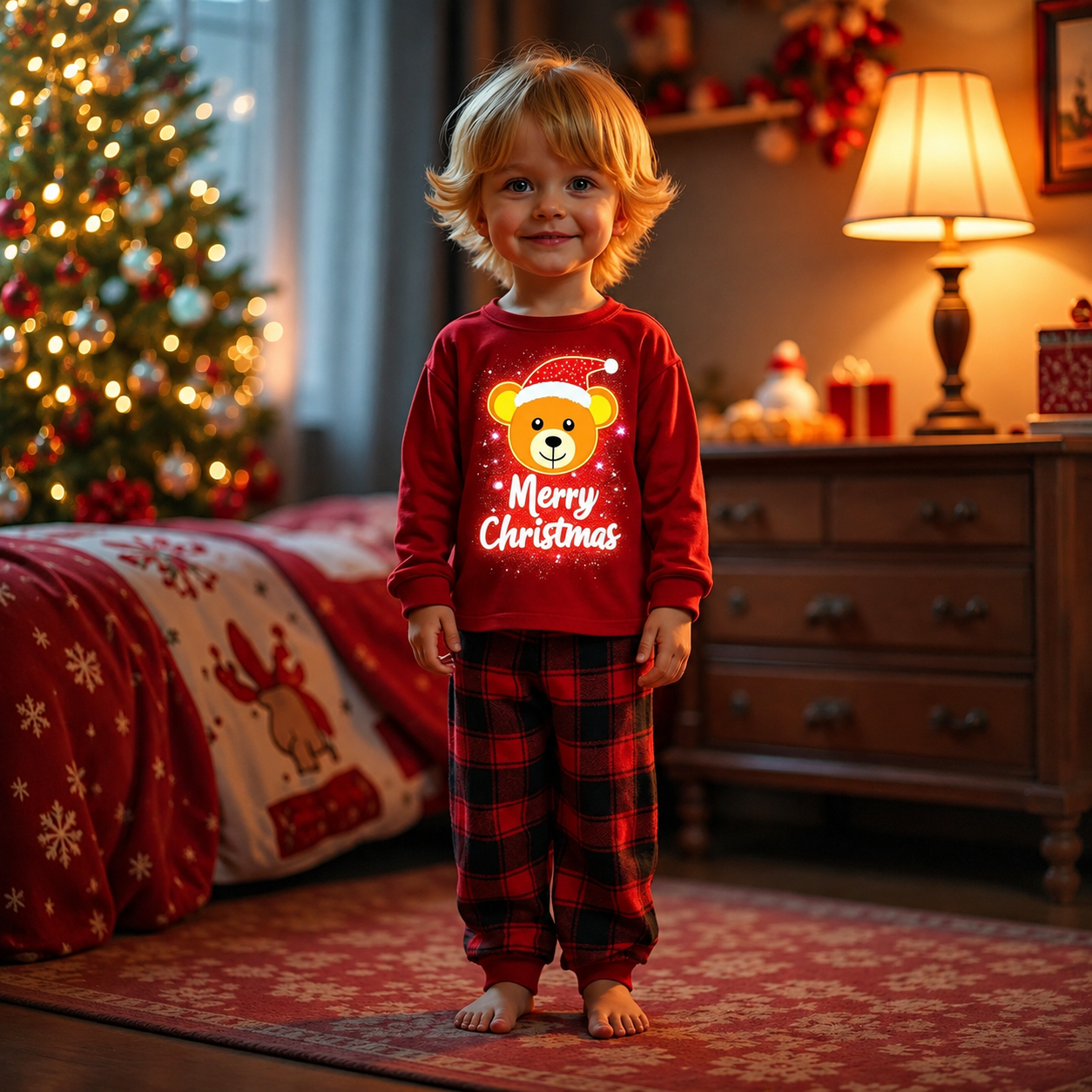 Glow in the Dark Snowman and Snowflake Christmas Pajama Set for Infant Boys
