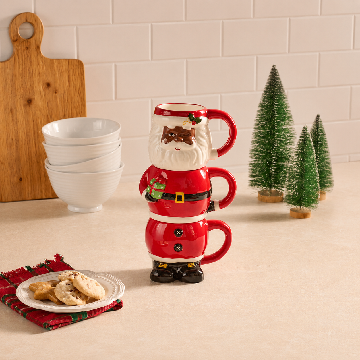 3 Pieces Holiday Ceramic Mugs Set For Christmas 
