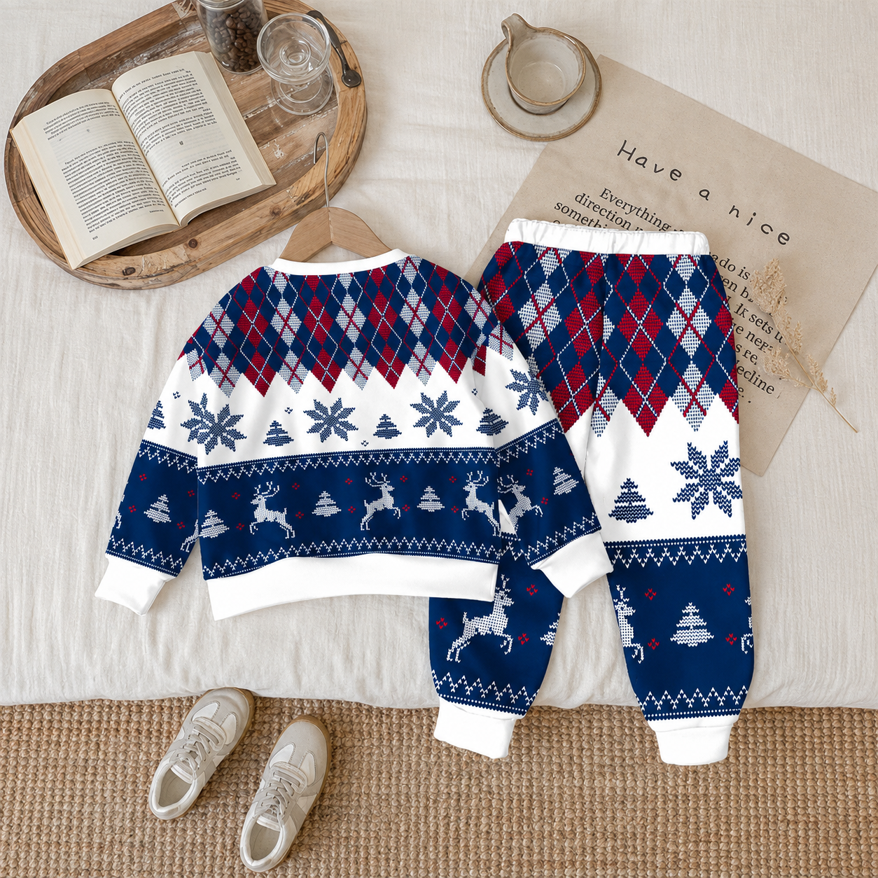 2 Piece Casual Christmas Sweatshirt Set For Boys