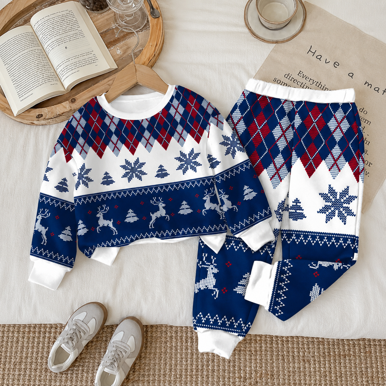 2 Piece Casual Christmas Sweatshirt Set For Boys