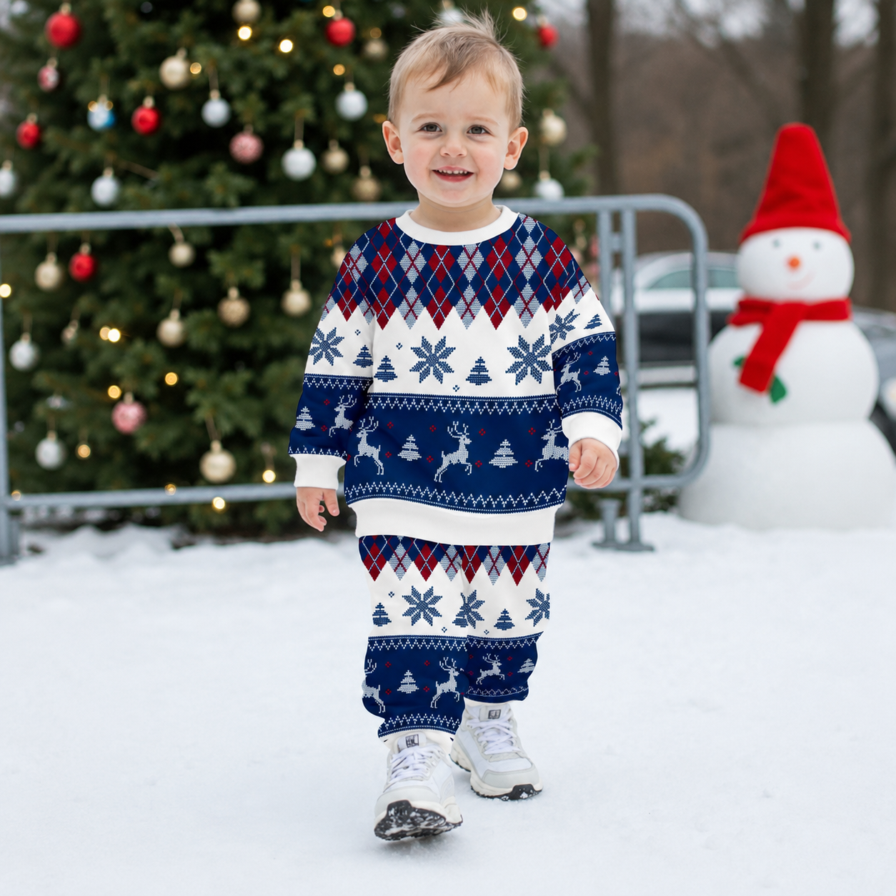2 Piece Casual Christmas Sweatshirt Set For Boys