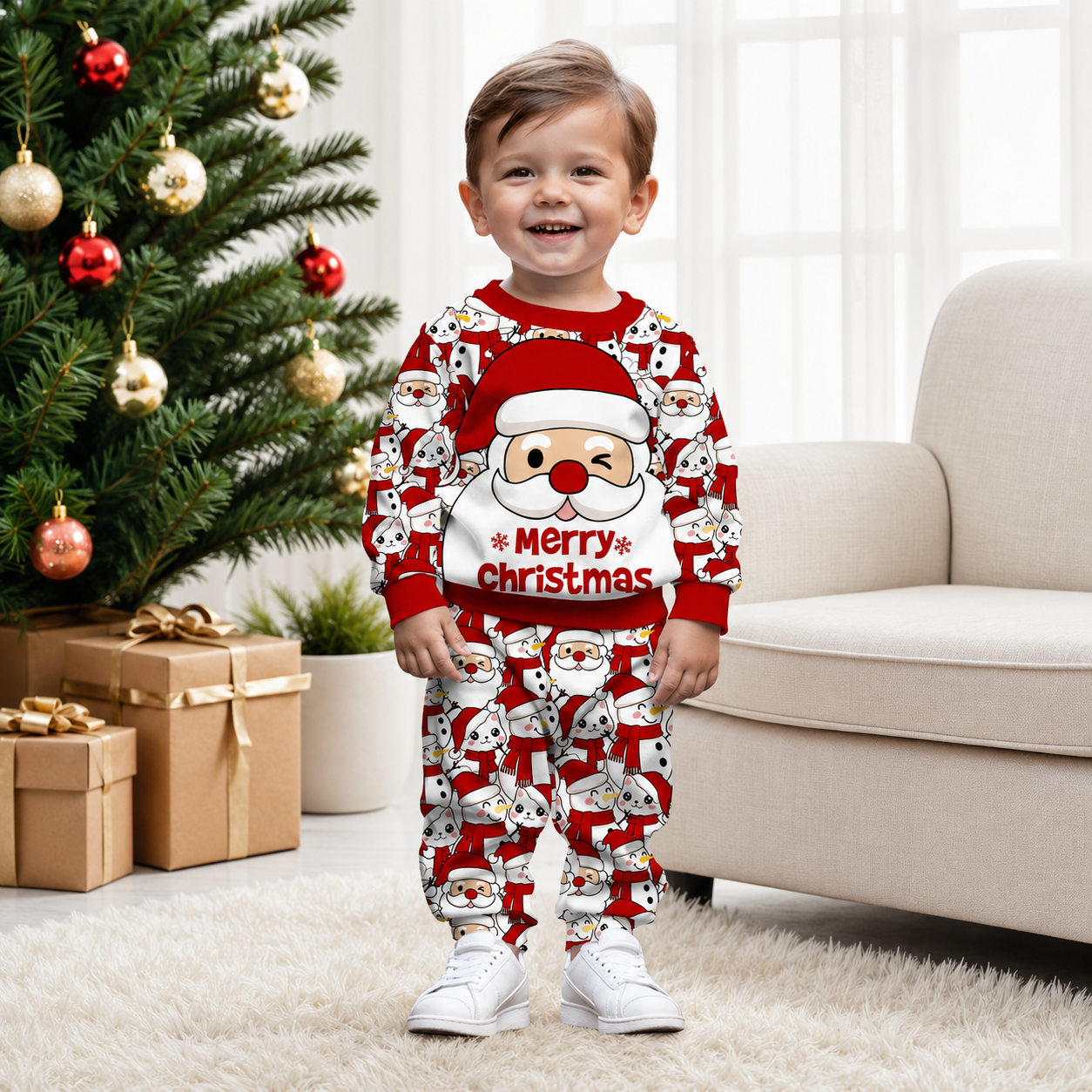 2 Piece Casual Christmas Sweatshirt Set For Boys