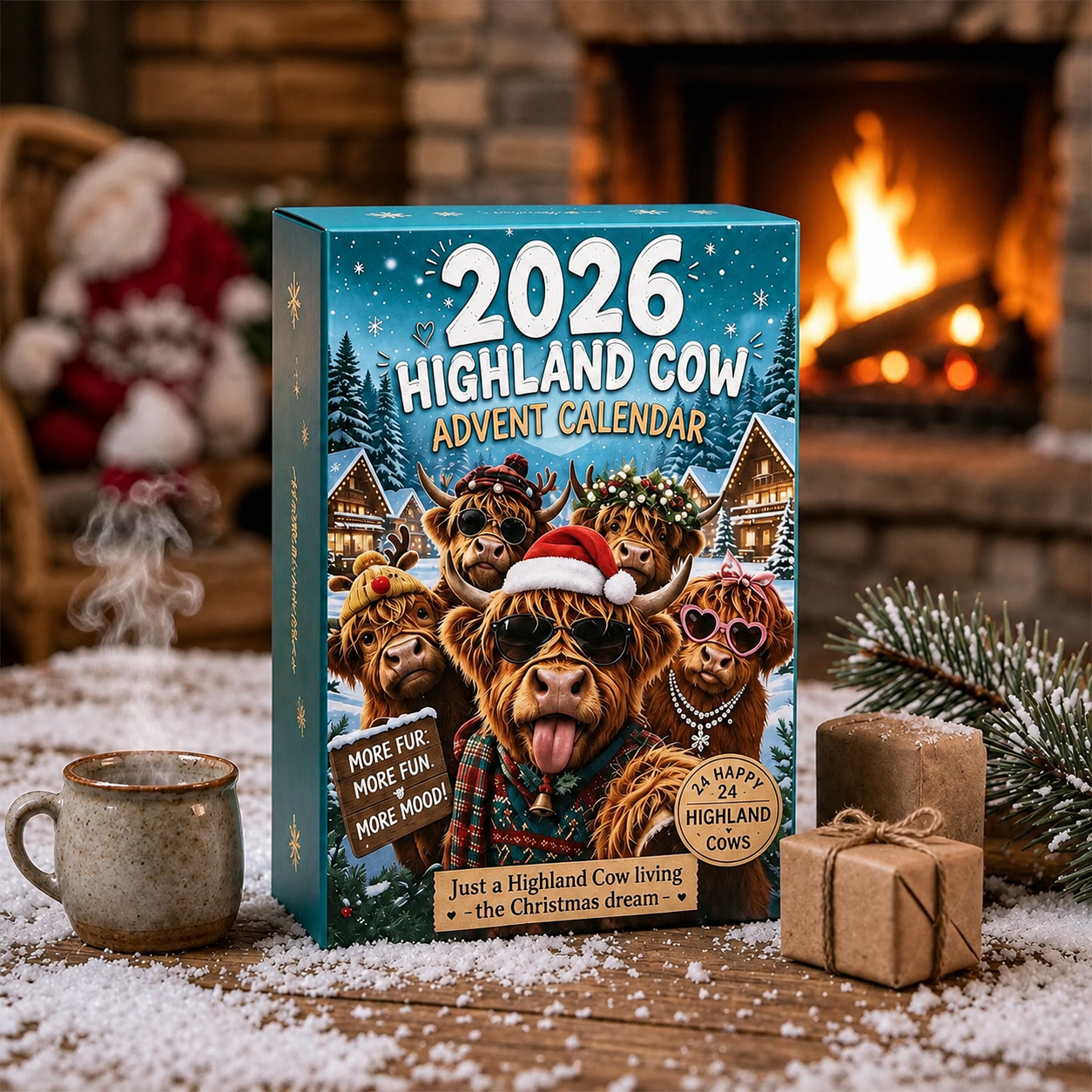 2026 Highland Cow Christmas Advent Calendar Set With 24 Mini Figures For Kids