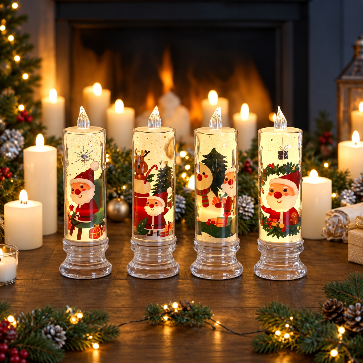 LED Electronic Christmas Candle Light With Santa Decor For Home