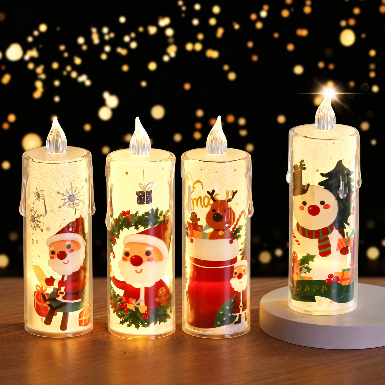 LED Electronic Christmas Candle Light With Santa Decor For Home