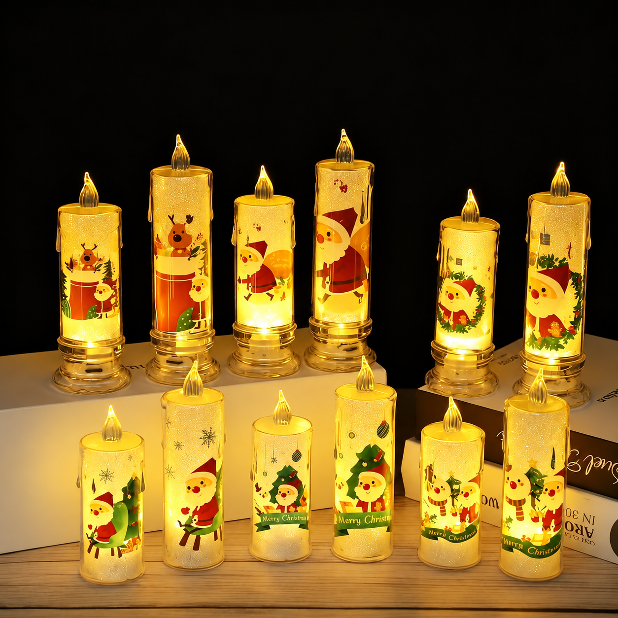 LED Electronic Christmas Candle Light With Santa Decor For Home