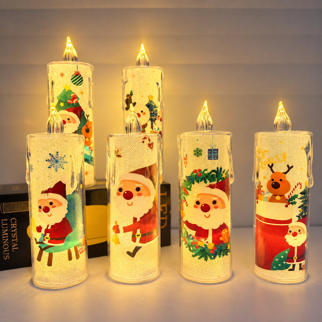 LED Electronic Christmas Candle Light With Santa Decor For Home