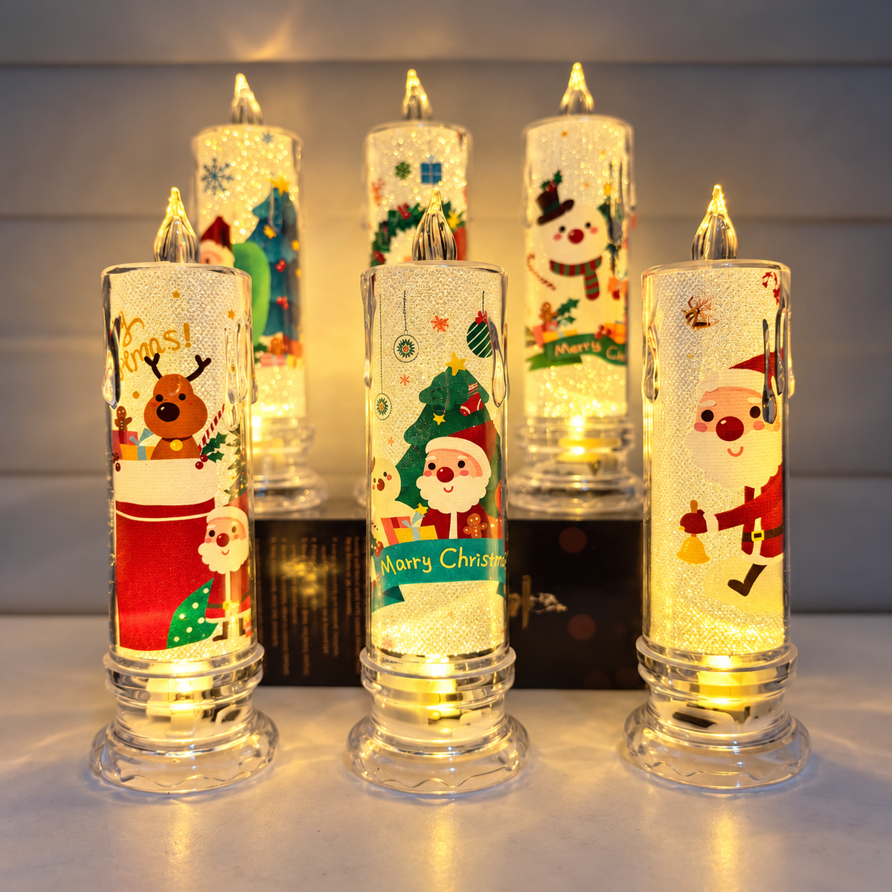 LED Electronic Christmas Candle Light With Santa Decor For Home