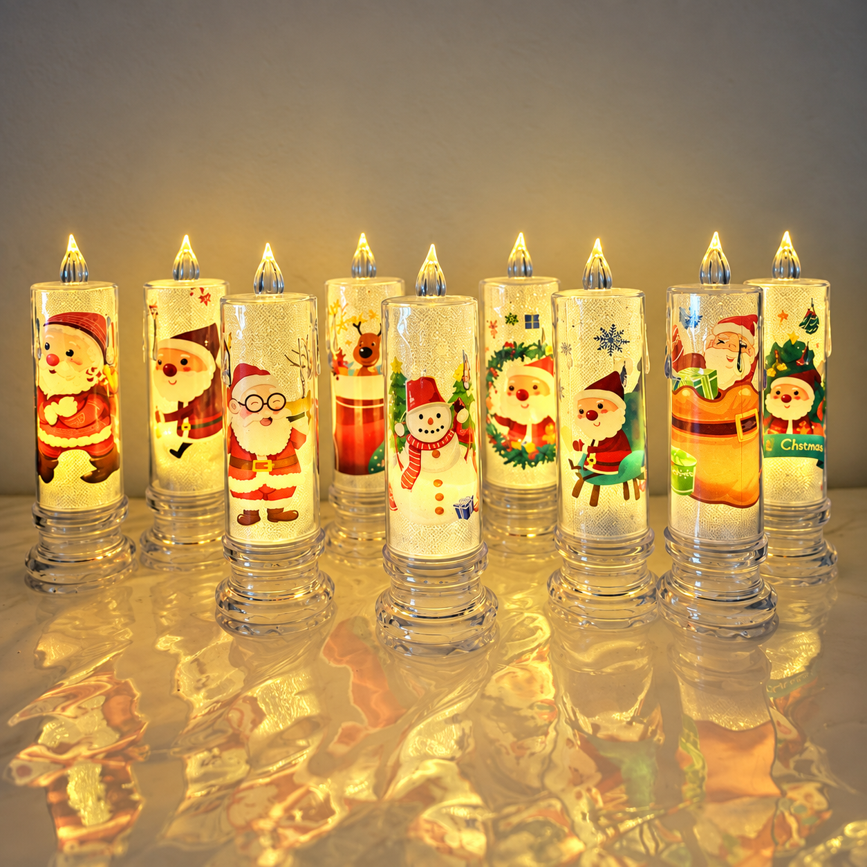 LED Electronic Christmas Candle Light With Santa Decor For Home