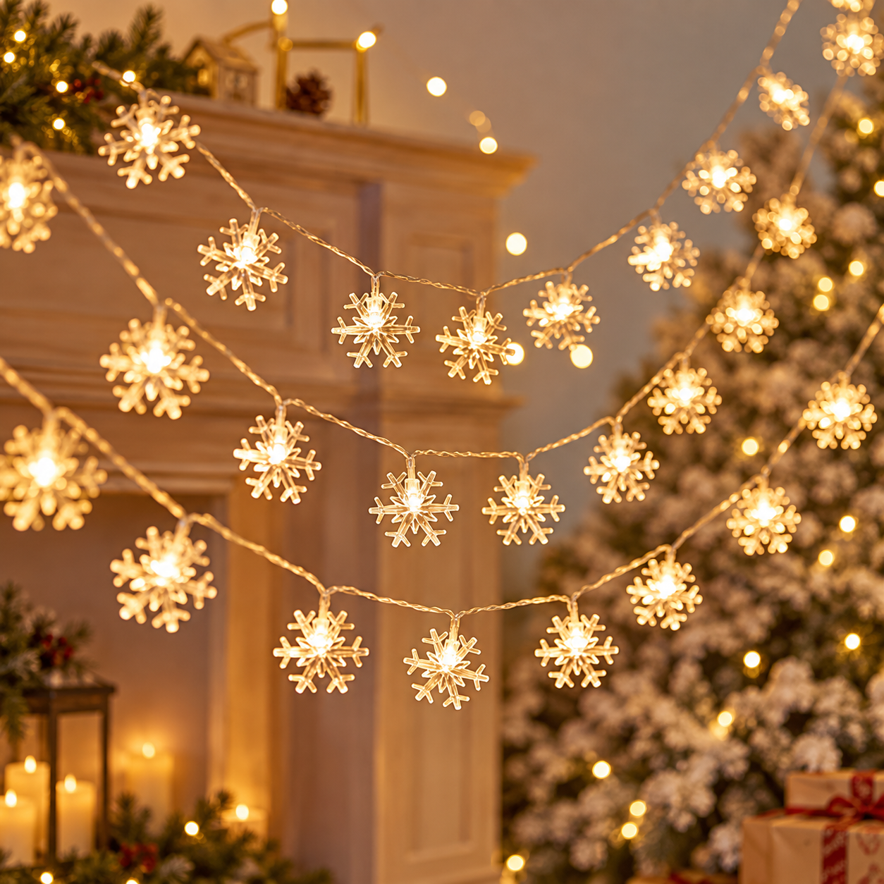 Snowflake String Lights For Christmas Holiday Room Decoration