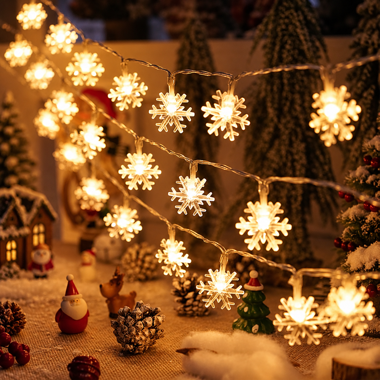Snowflake String Lights For Christmas Holiday Room Decoration