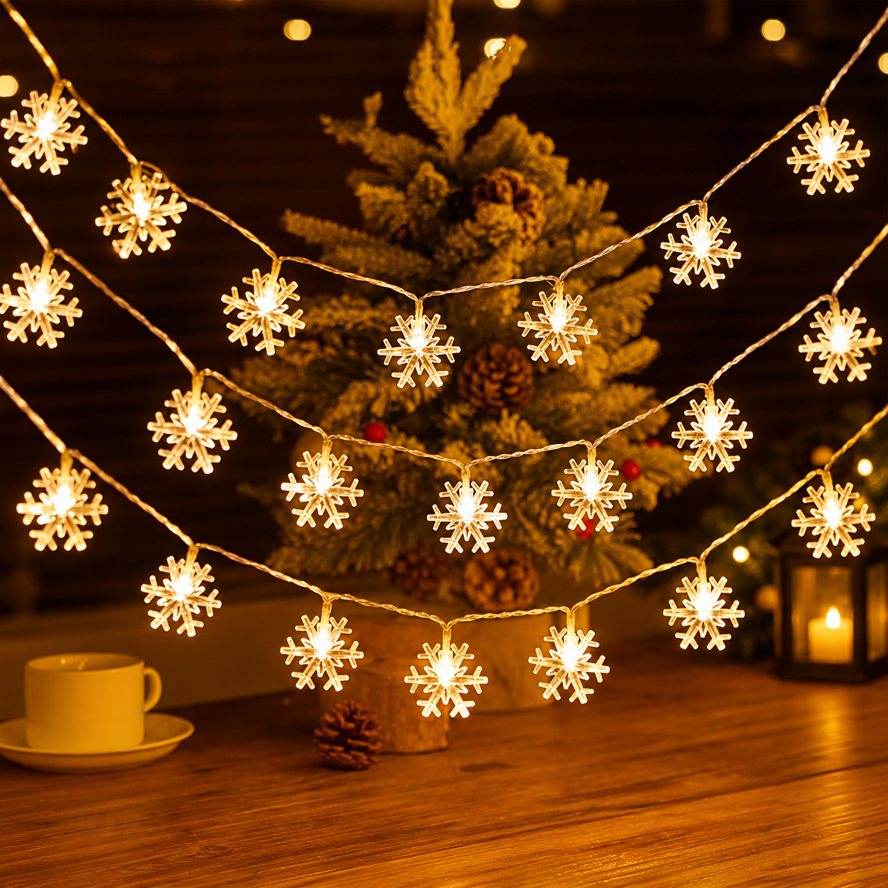 Snowflake String Lights For Christmas Holiday Room Decoration