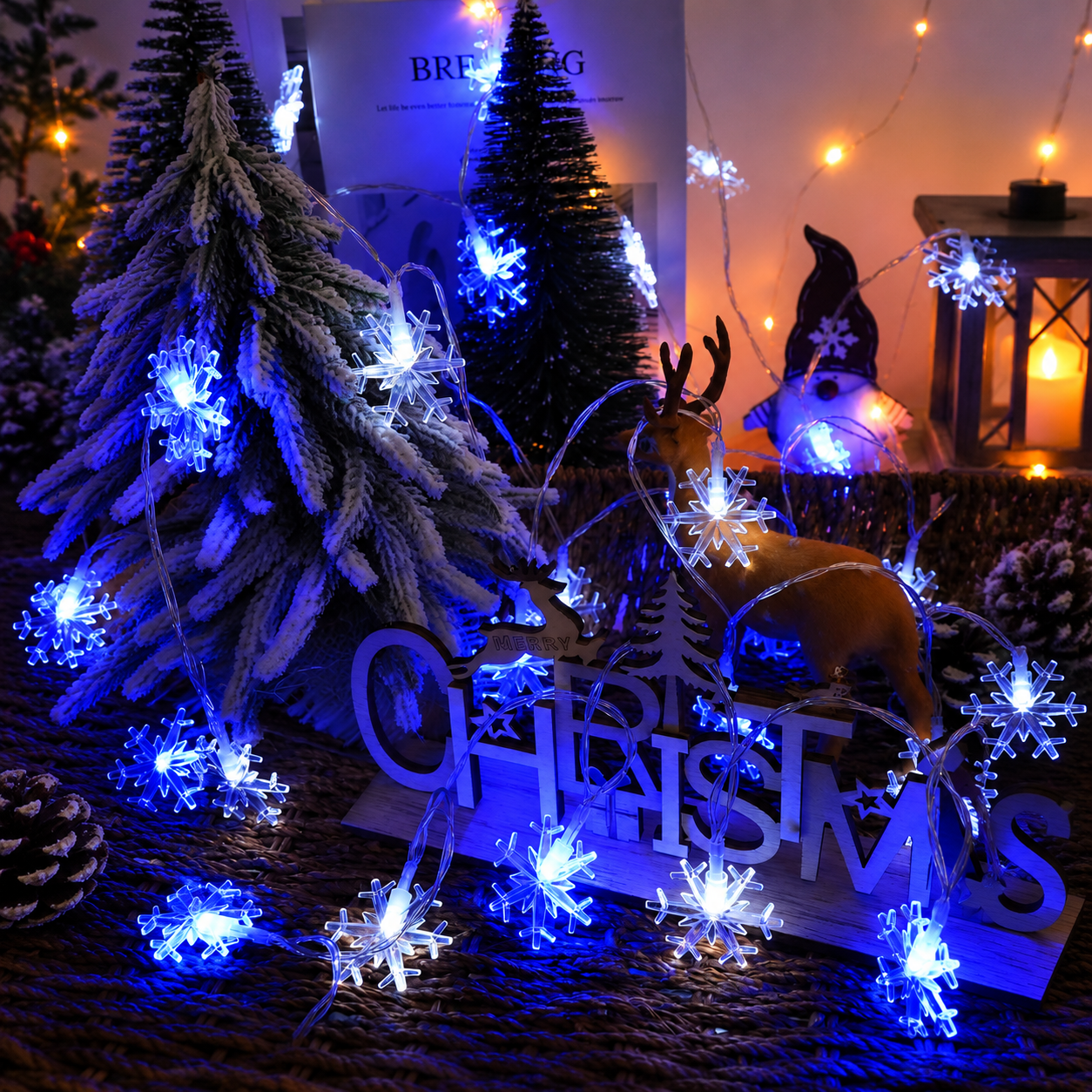 Snowflake String Lights For Christmas Holiday Room Decoration