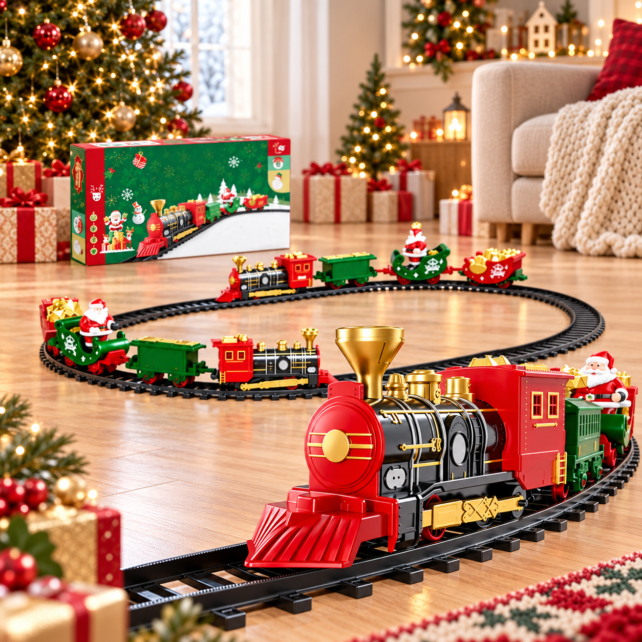 Christmas Electric Train Locomotive Model With Track For Kids
