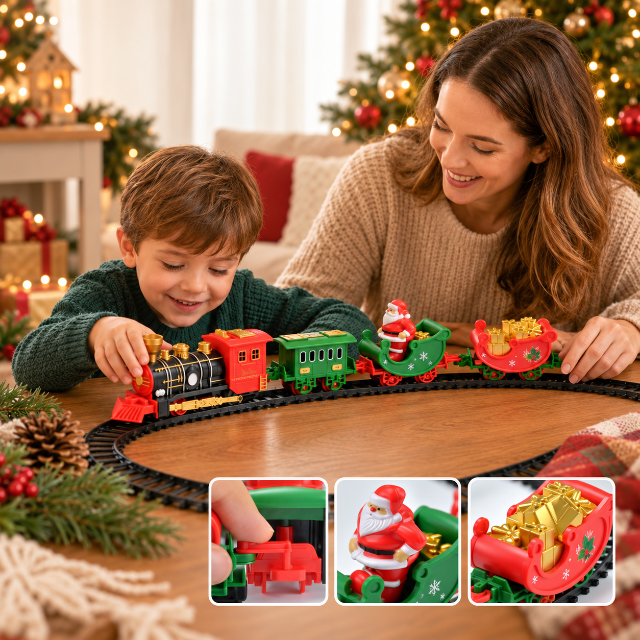 Christmas Electric Train Locomotive Model With Track For Kids