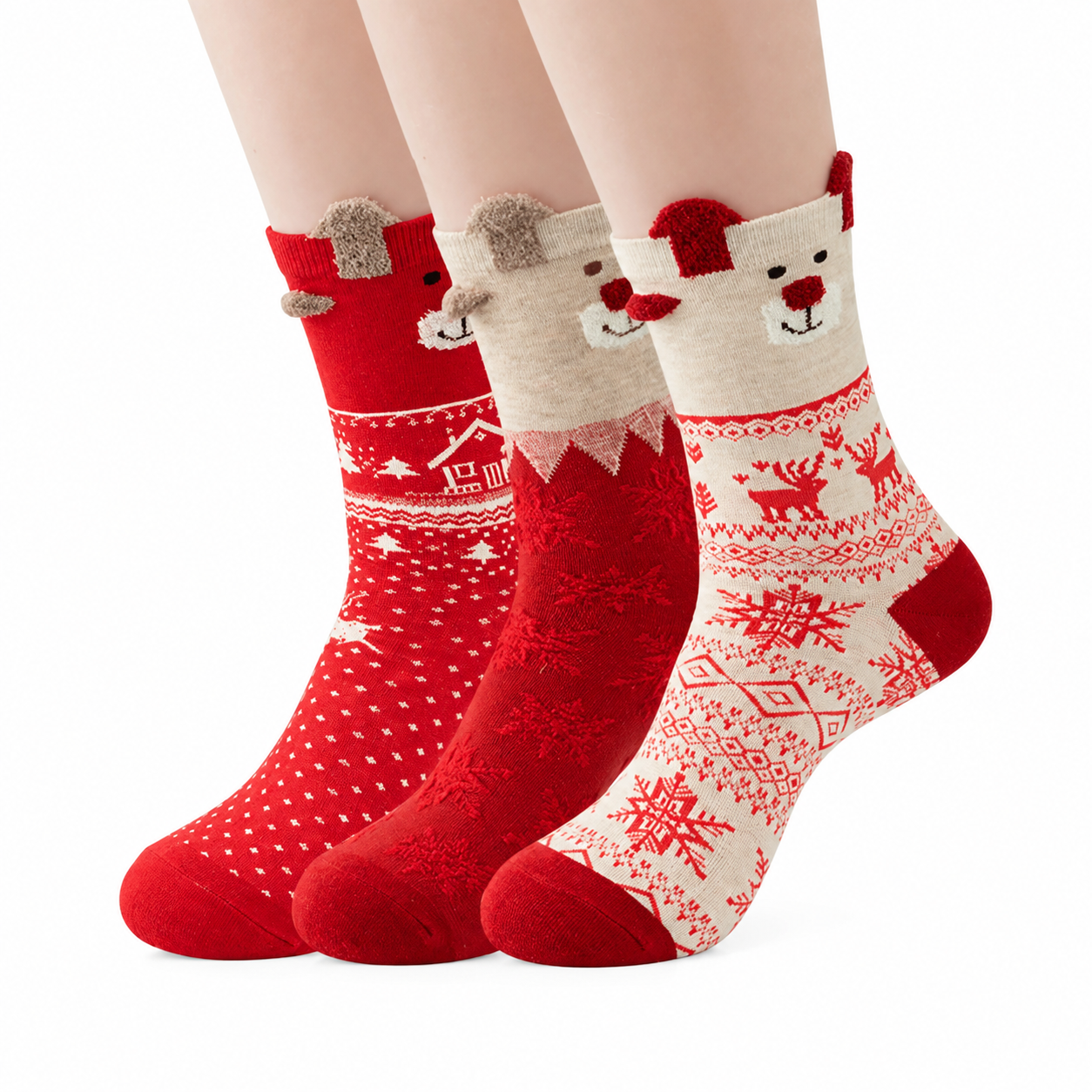 Casual Calf Christmas Pattern Crew Socks For Women
