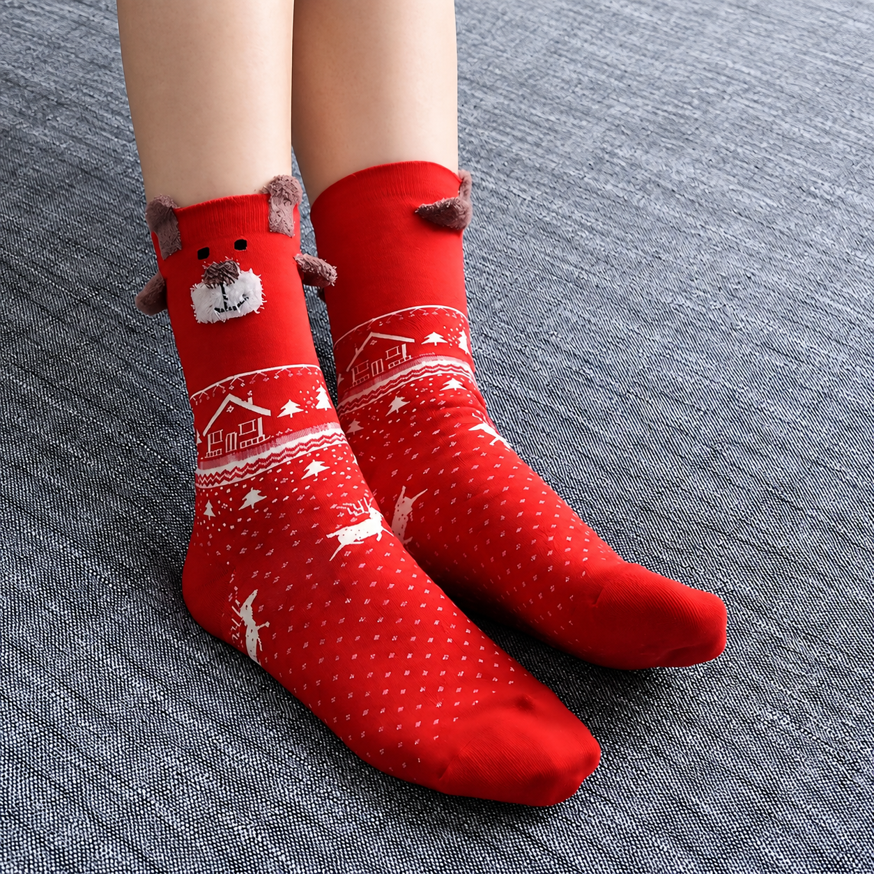 Casual Calf Christmas Pattern Crew Socks For Women