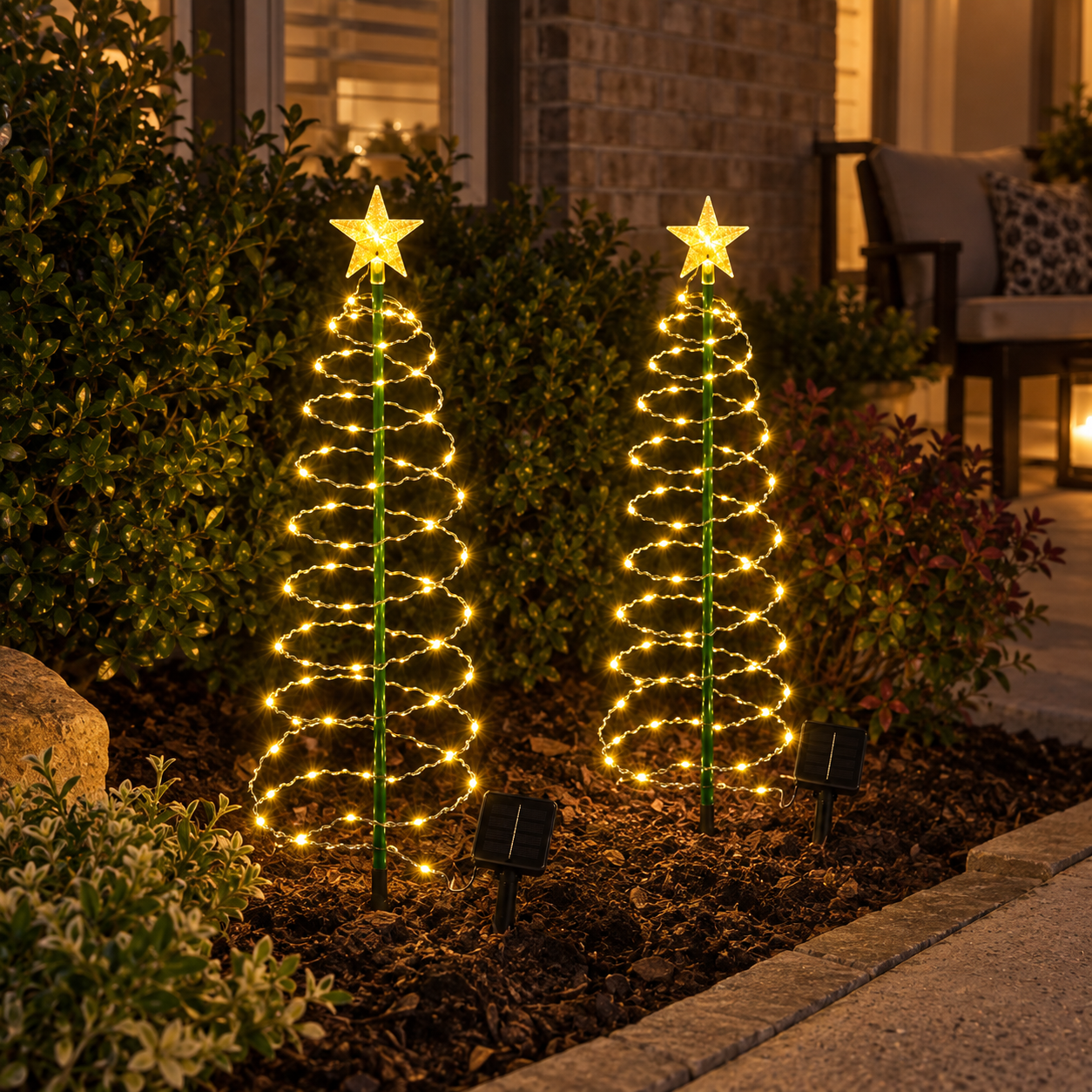 Solar Powered Iron Christmas Tree Lights For Outdoor Garden Decor