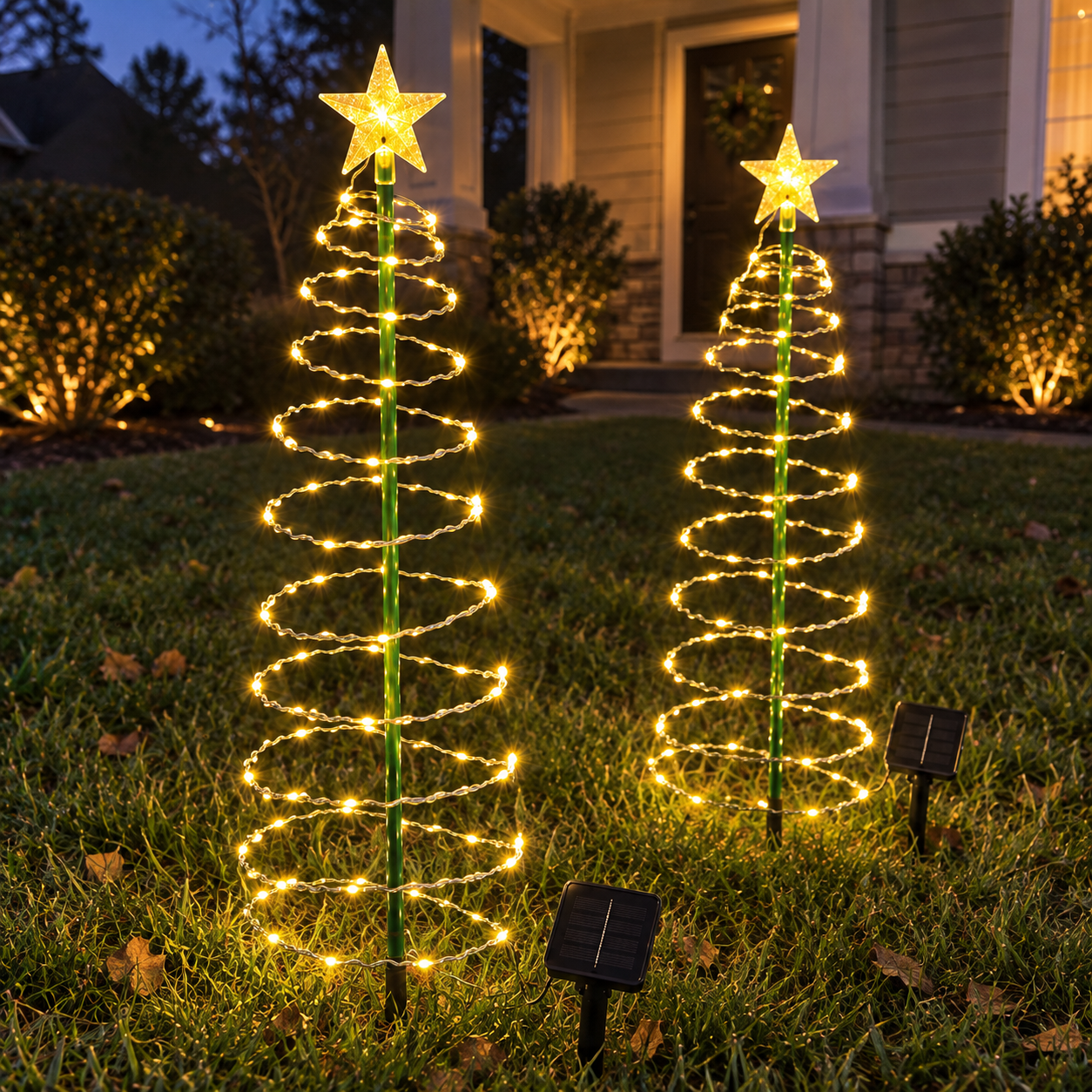Solar Powered Iron Christmas Tree Lights For Outdoor Garden Decor