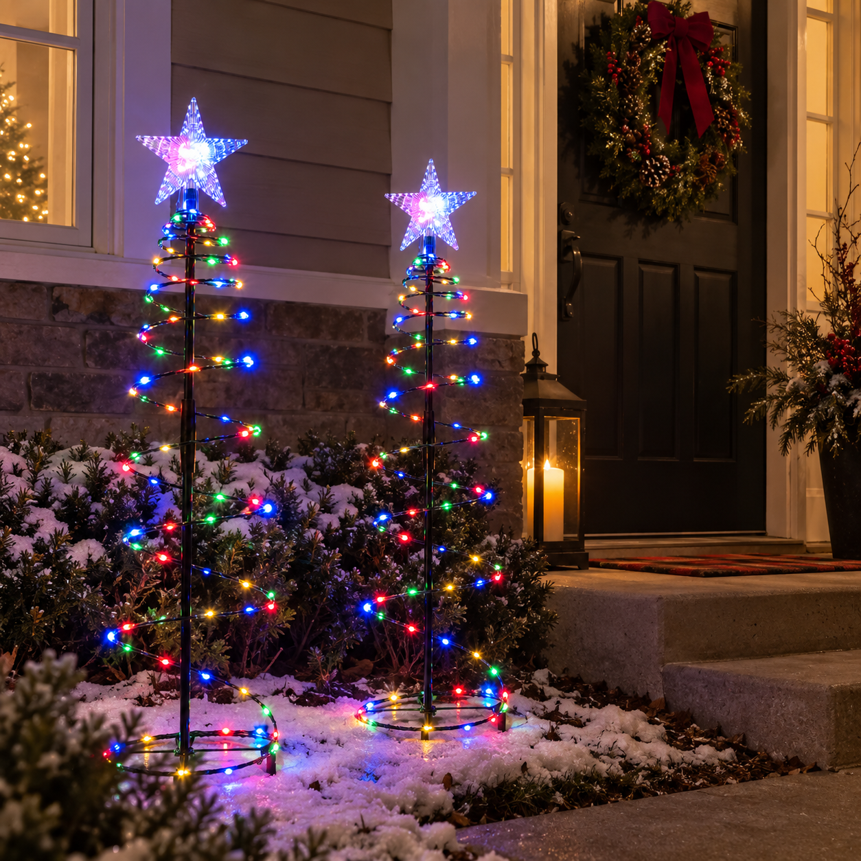 Solar Powered Iron Christmas Tree Lights For Outdoor Garden Decor