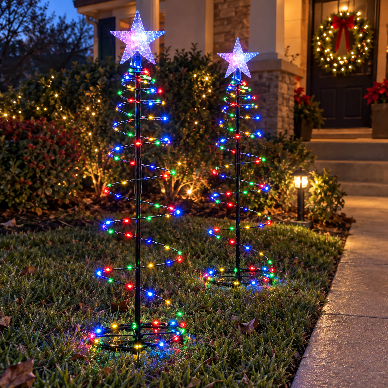Solar Powered Iron Christmas Tree Lights For Outdoor Garden Decor