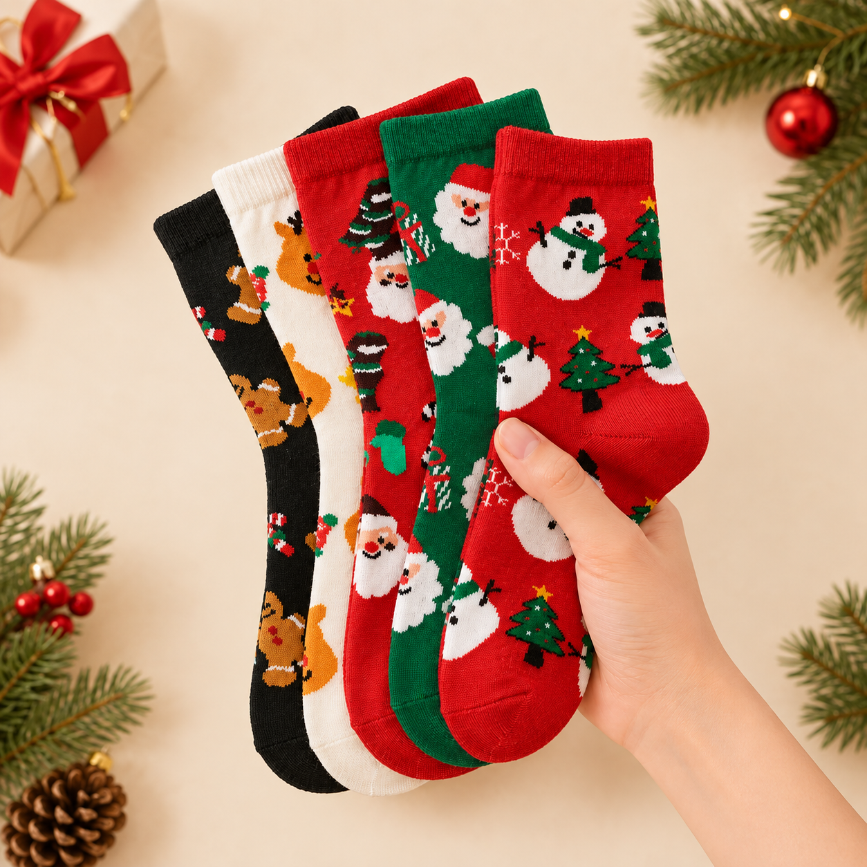 Casual Calf Christmas Pattern Crew Socks For Women
