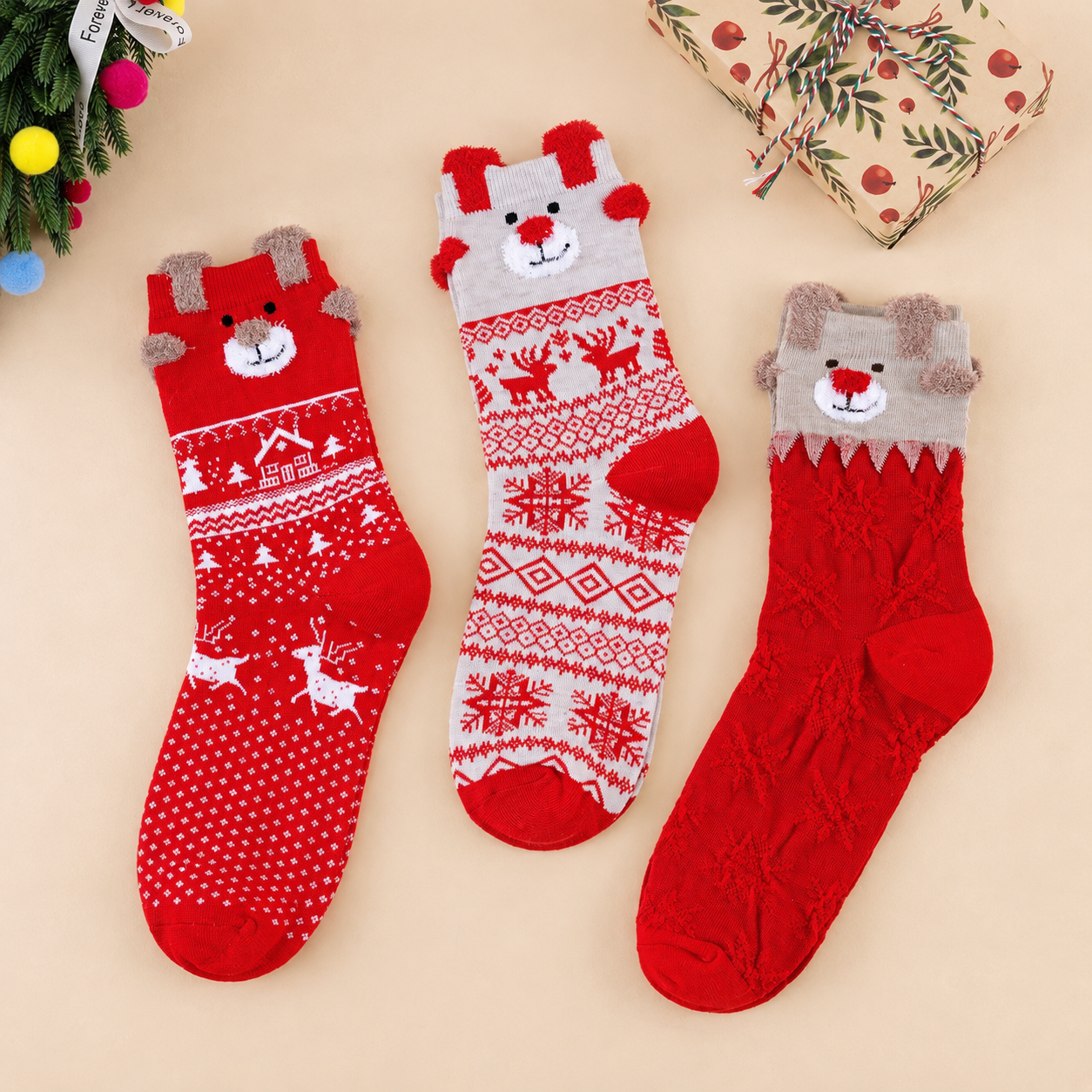 Casual Calf Christmas Pattern Crew Socks For Women