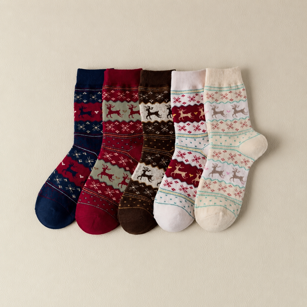 Pack of 5 Christmas Reindeer Thermal Lined Socks For Women