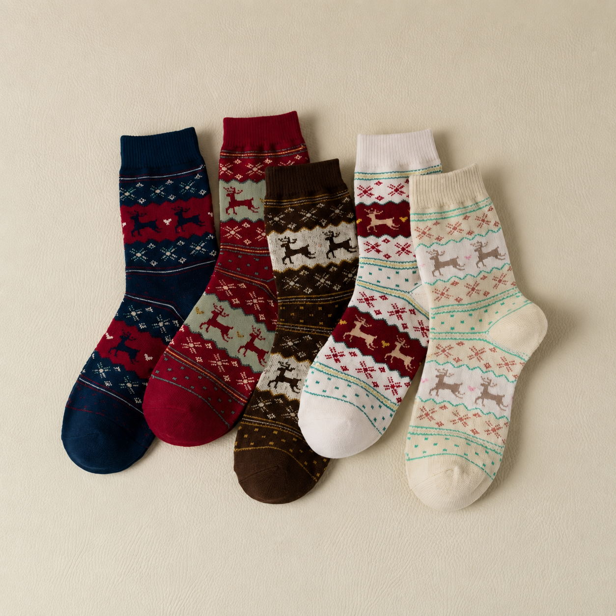 Pack of 5 Christmas Reindeer Thermal Lined Socks For Women