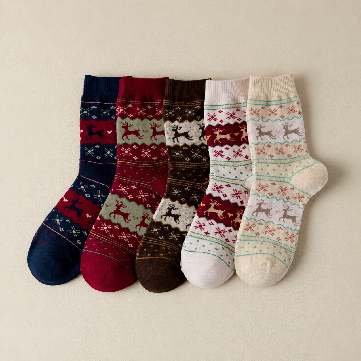 Pack of 5 Christmas Reindeer Thermal Lined Socks For Women