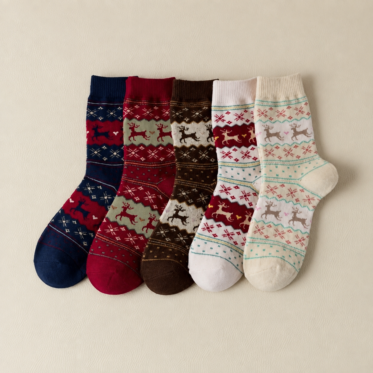 Pack of 5 Christmas Reindeer Thermal Lined Socks For Women