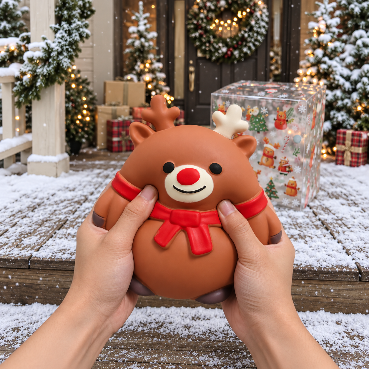 One Piece Large Santa Reindeer Squishy Toy With Box For Christmas