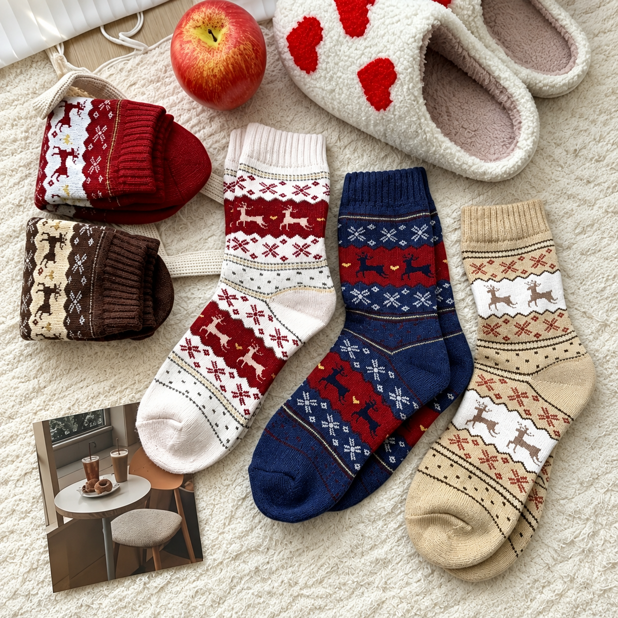 Mid Calf Reindeer Print Ski Socks For Women