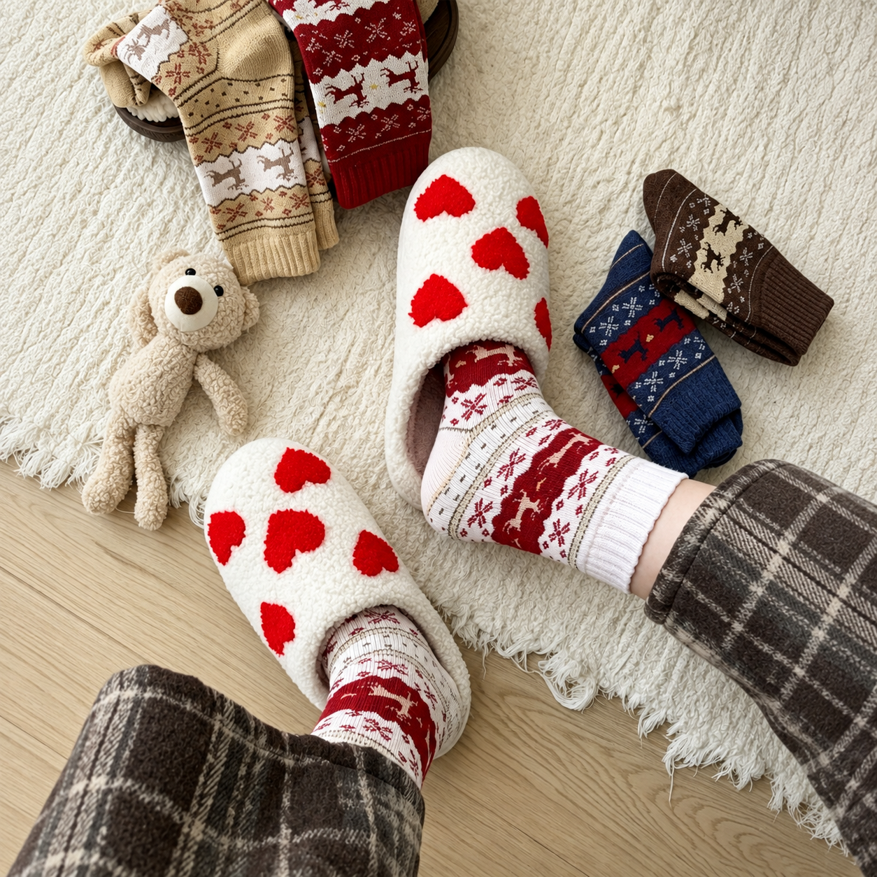 Mid Calf Reindeer Print Ski Socks For Women