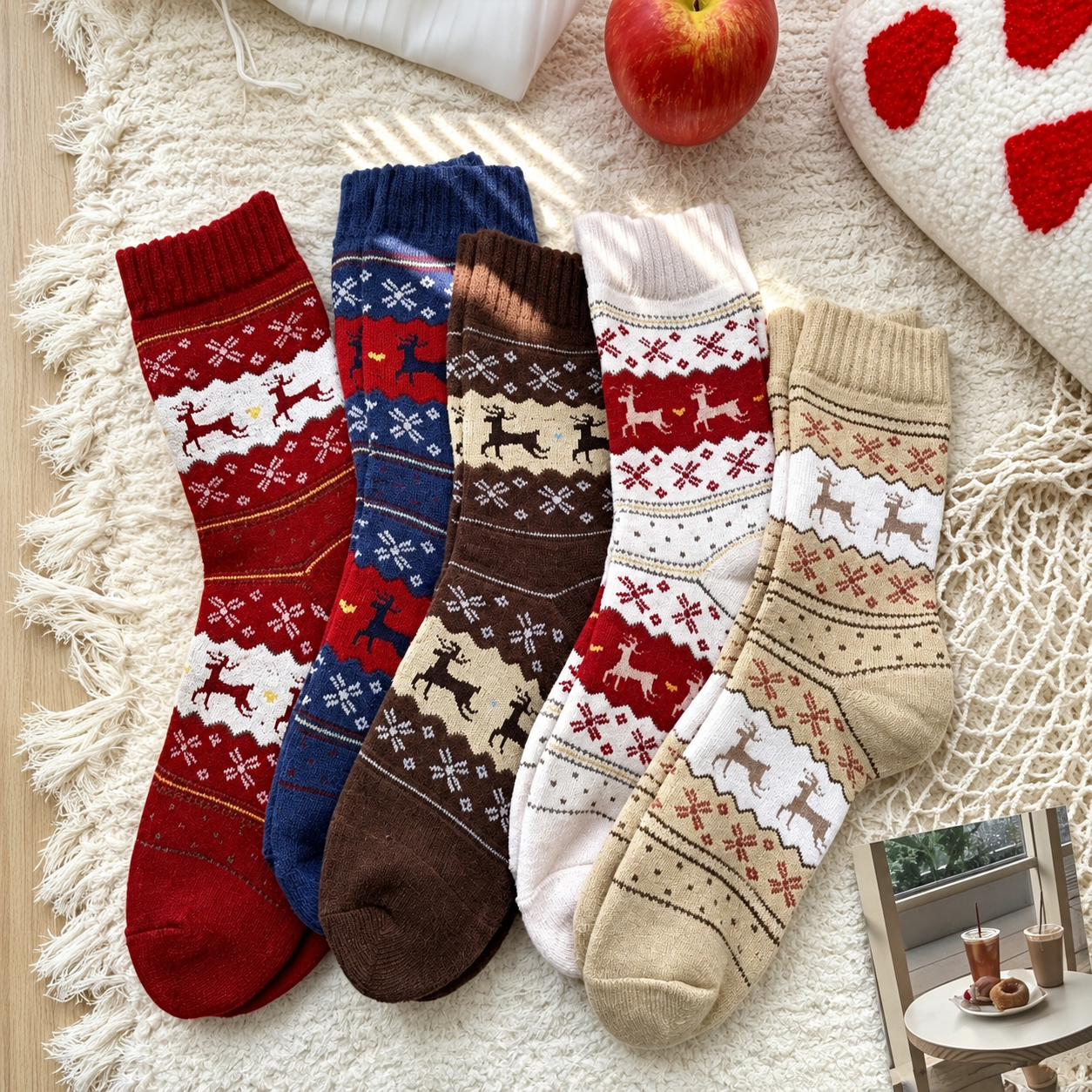 Mid Calf Reindeer Print Ski Socks For Women