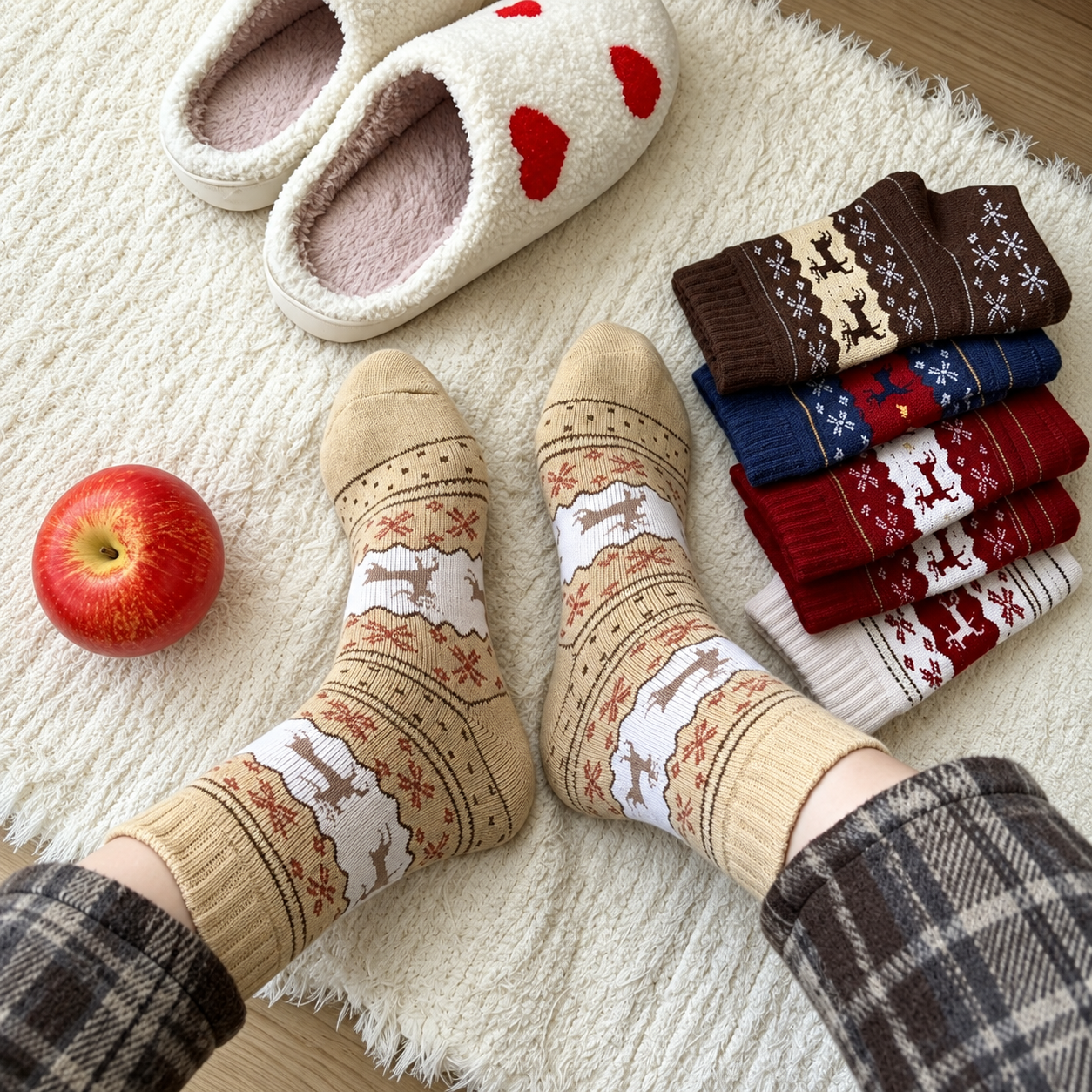 Mid Calf Reindeer Print Ski Socks For Women