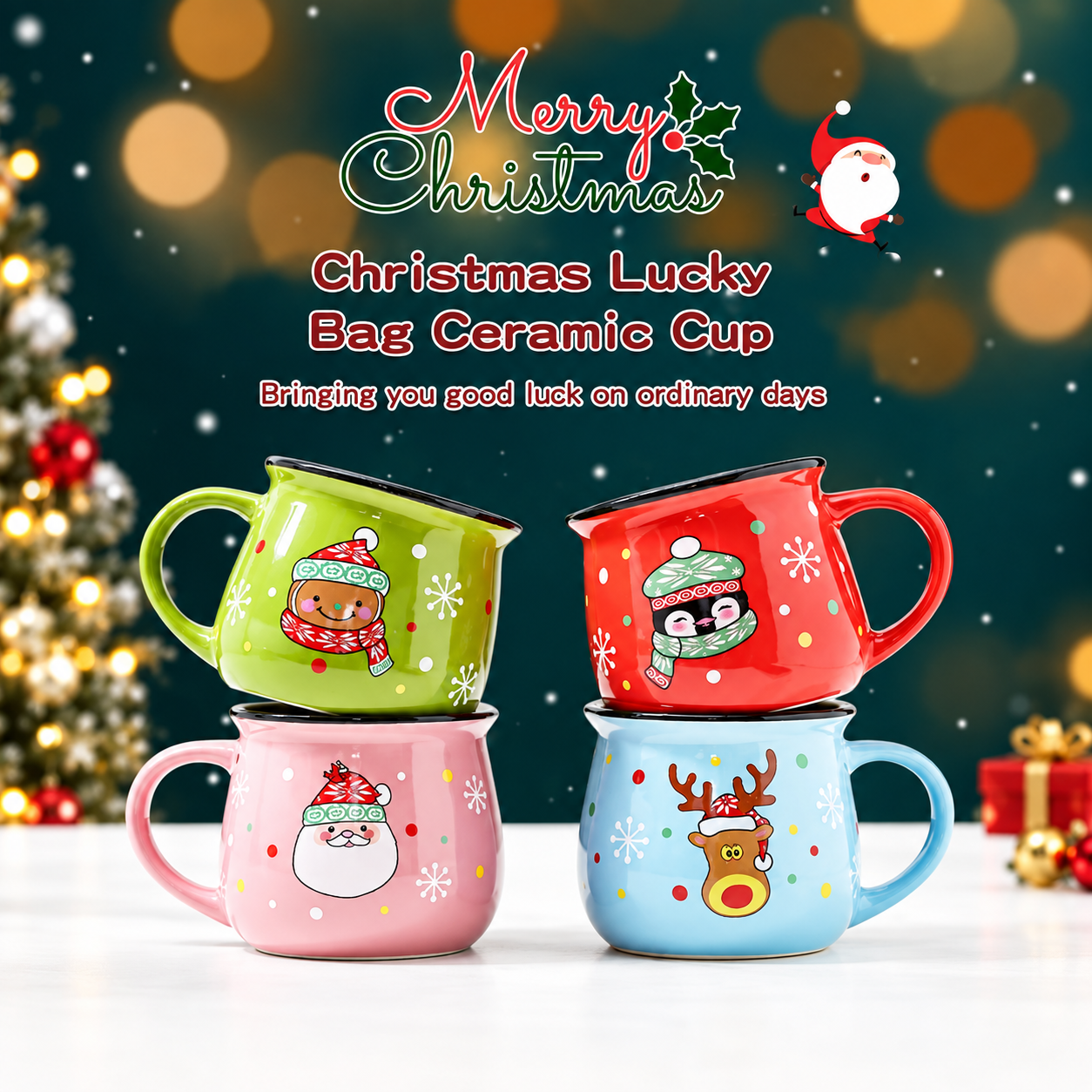 Christmas Themed 150ml Ceramic Coffee Mug For Home Use