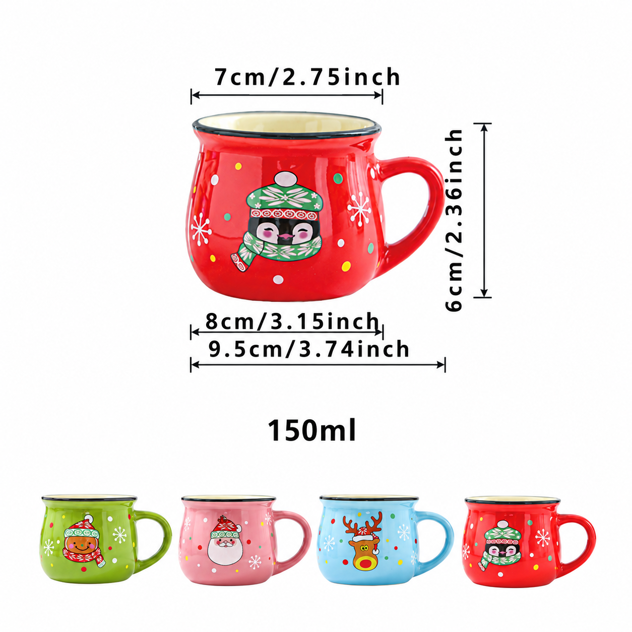 Christmas Themed 150ml Ceramic Coffee Mug For Home Use