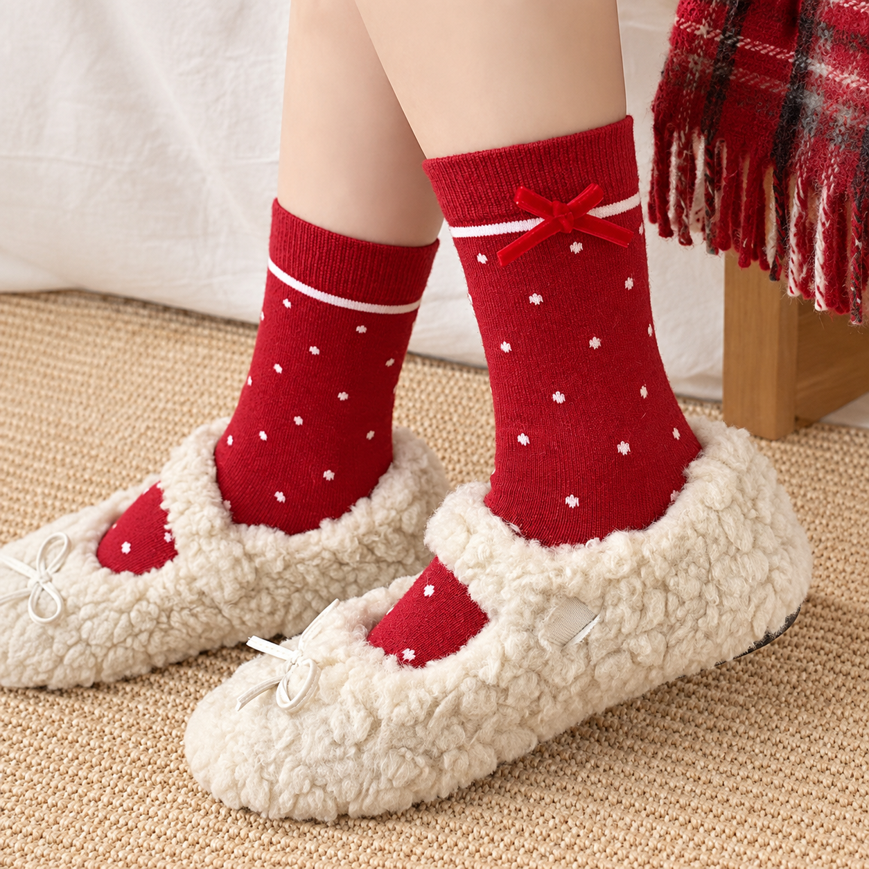 Pack of 4 Bow Mid Calf Crew Socks For Women