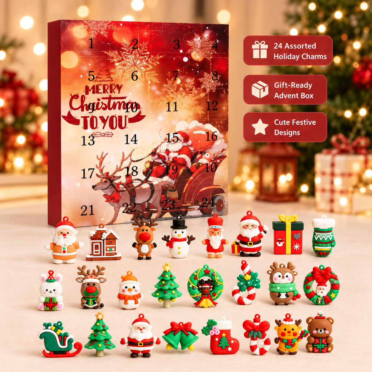 24 Pieces Christmas Advent Calendar With Holiday Charms