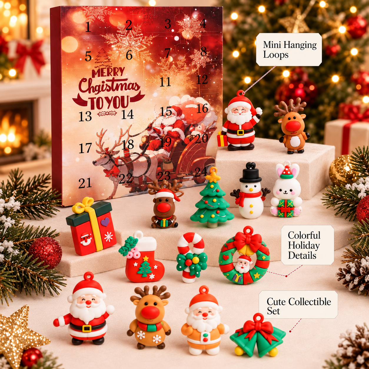 24 Pieces Christmas Advent Calendar With Holiday Charms