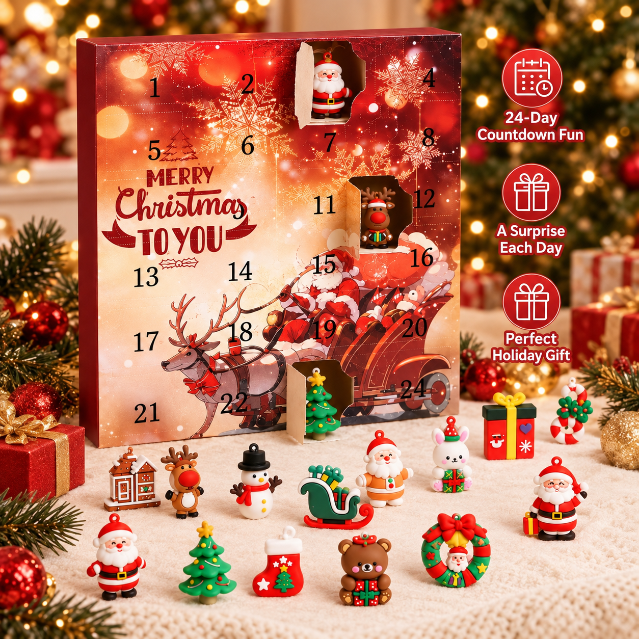 24 Pieces Christmas Advent Calendar With Holiday Charms