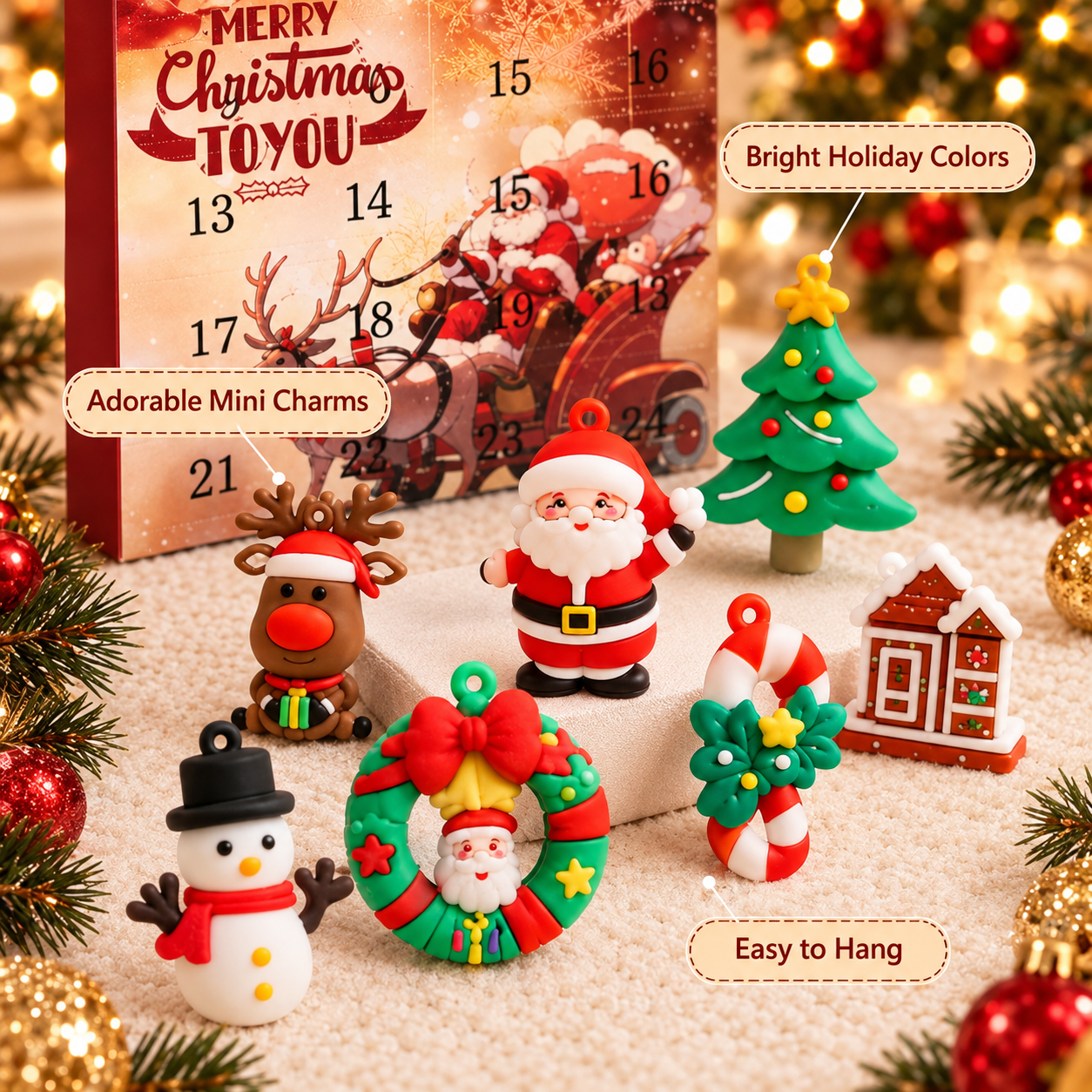 24 Pieces Christmas Advent Calendar With Holiday Charms