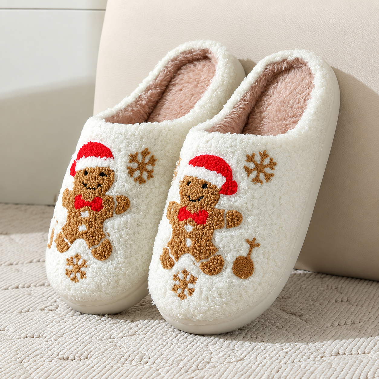 Christmas Gingerbread Plush Anti Slip Warm Slippers
