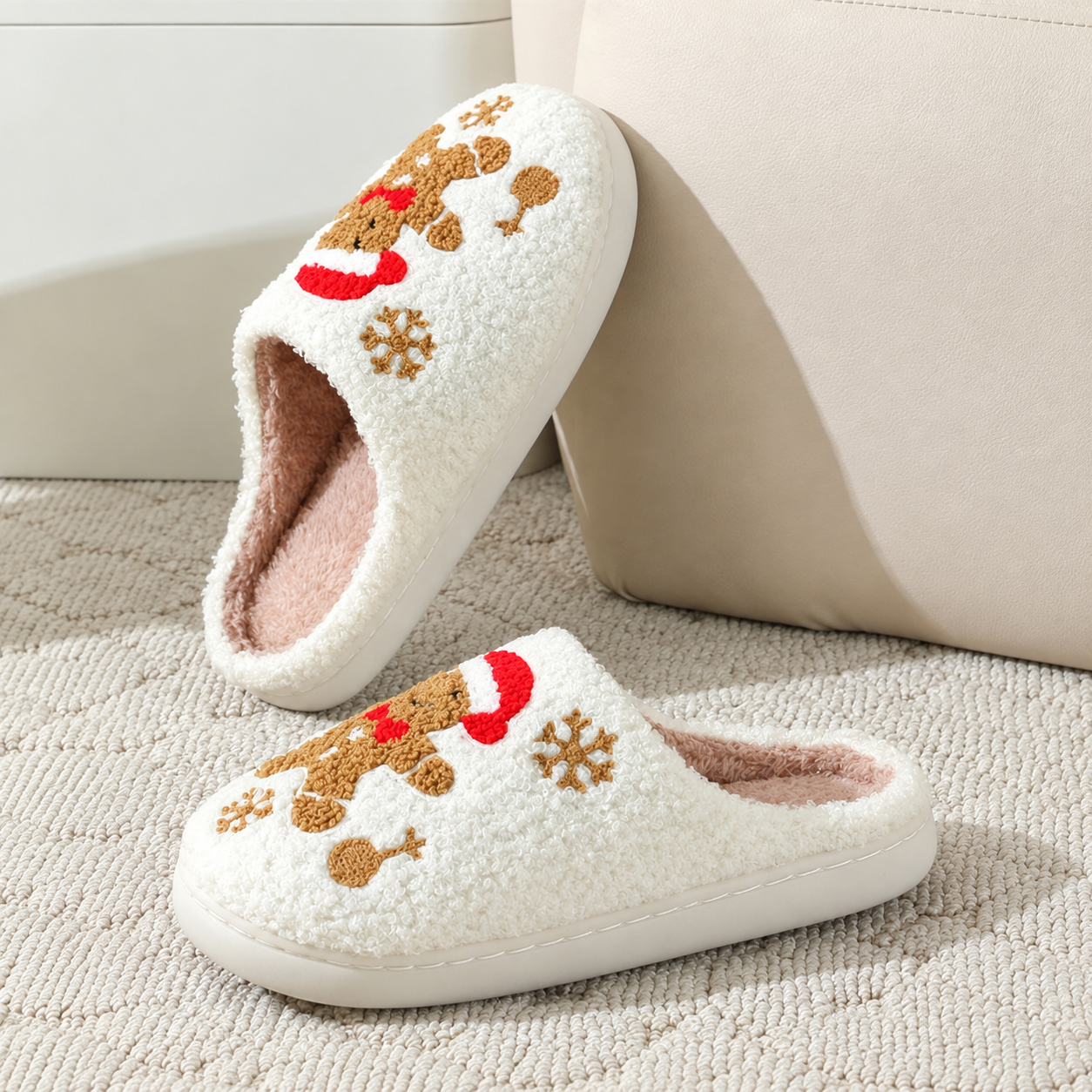 Christmas Gingerbread Plush Anti Slip Warm Slippers