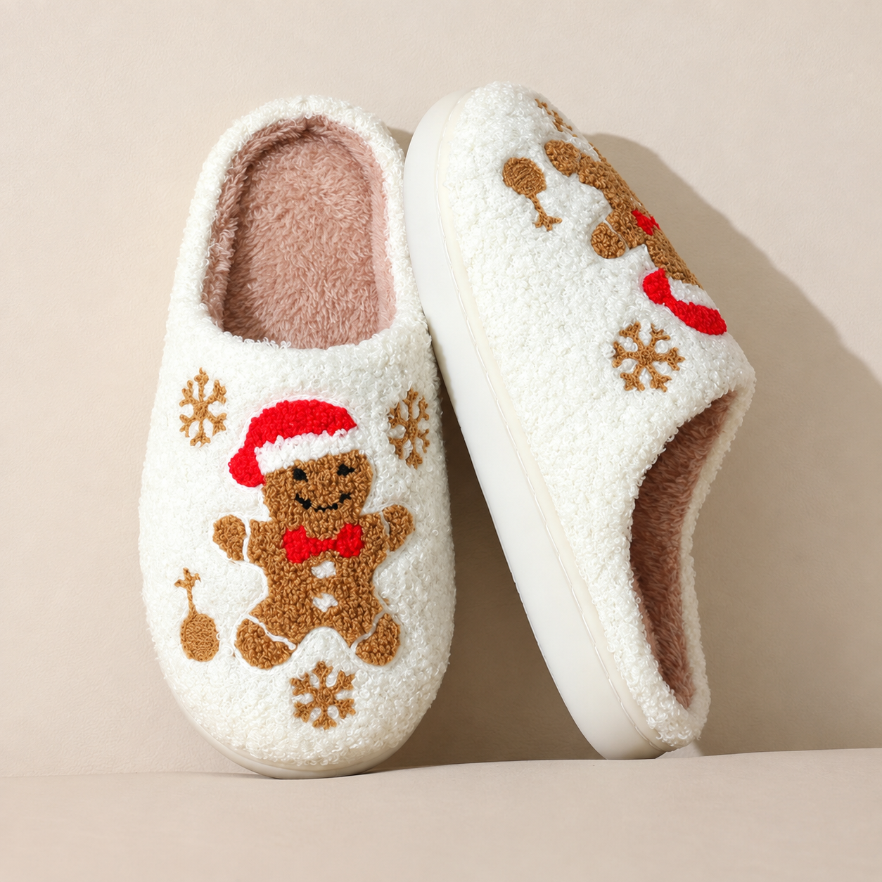 Christmas Gingerbread Plush Anti Slip Warm Slippers