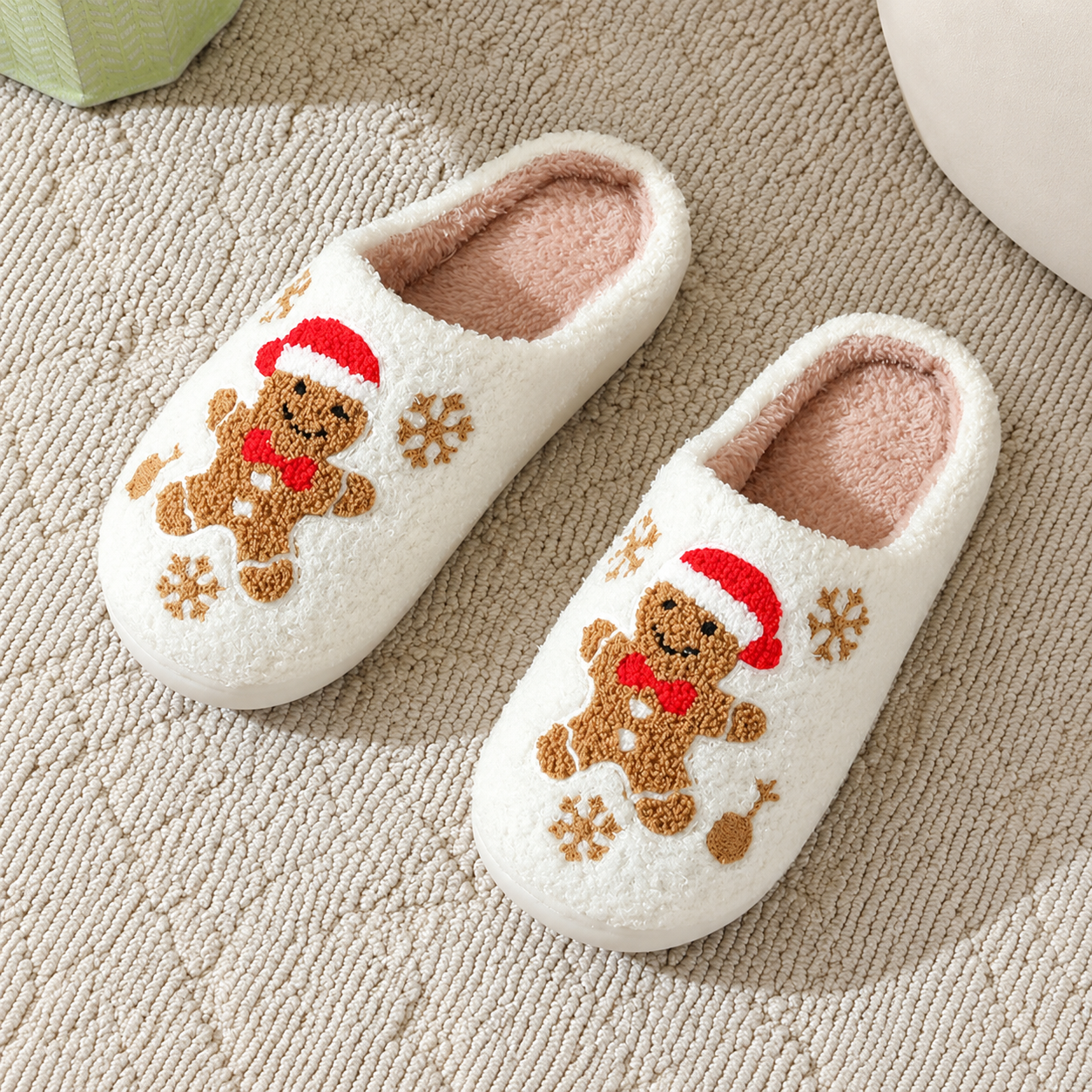Christmas Gingerbread Plush Anti Slip Warm Slippers