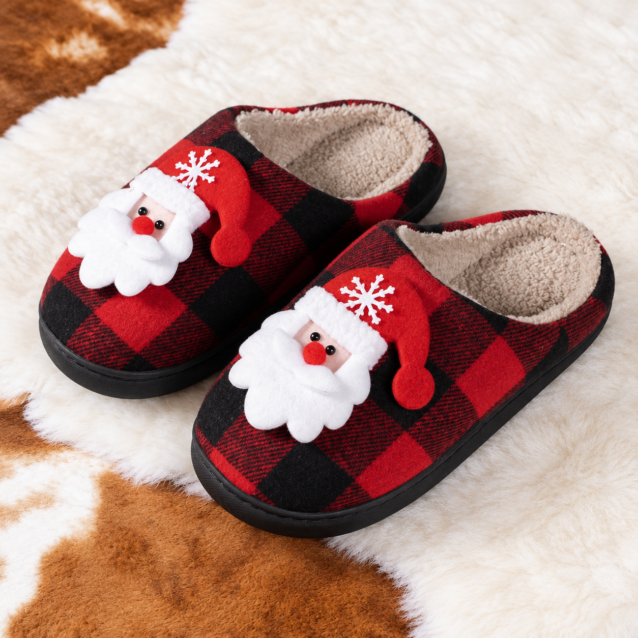 Christmas Santa Graphic Warm Anti Skid Indoor Slippers